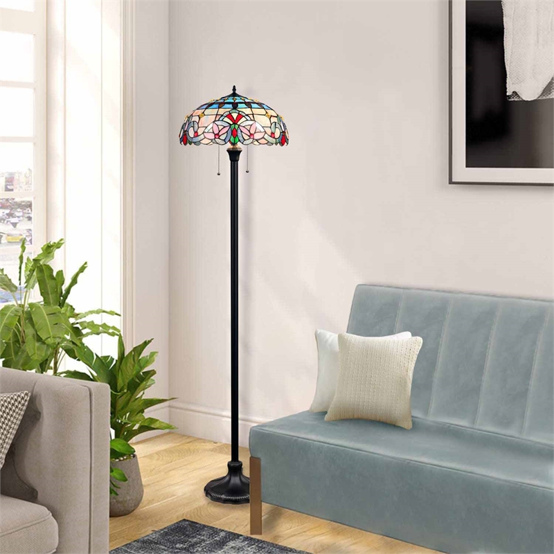 Chloe Lighting Victorian 2-Light Glass & Metal Floor Lamp in Multi-Color