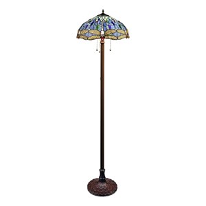 Chloe Lighting Dragonfly 3-Light Glass & Metal Floor Lamp in Multi-Color