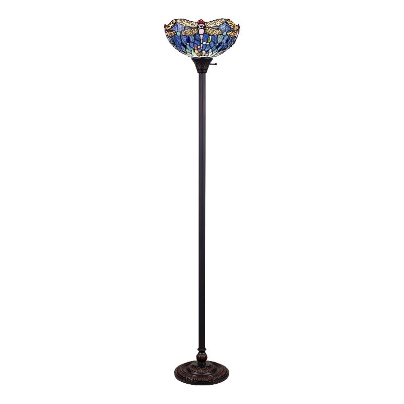 Chloe Lighting Dragonfly 1-Light Glass/Metal Torchiere Floor Lamp in Multi-Color
