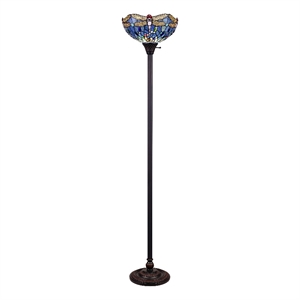 Chloe Lighting Dragonfly 1-Light Glass/Metal Torchiere Floor Lamp in Multi-Color