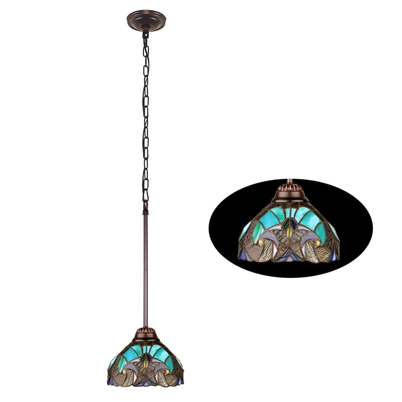 Chloe Lighting Liaison Victorian 1-Light Glass Mini Pendant in Bronze/Green