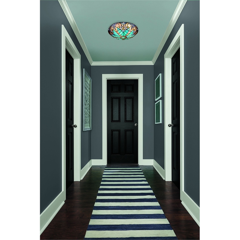 Chloe Lighting Liaison Victorian 3-Light Glass Flush-Mount Light in Bronze/Green