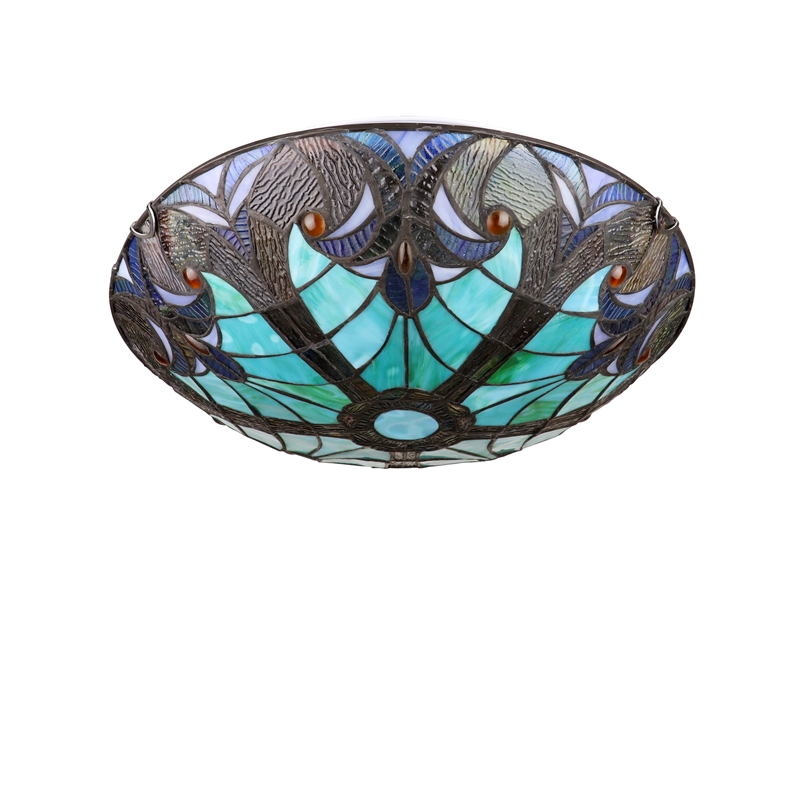 Chloe Lighting Liaison Victorian 3-Light Glass Flush-Mount Light in Bronze/Green