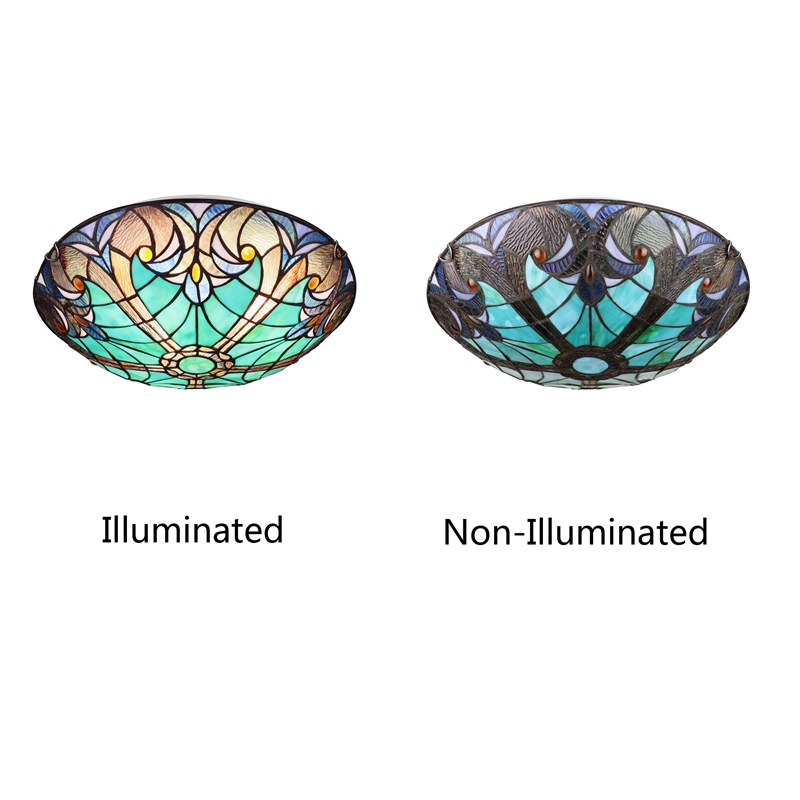 Chloe Lighting Liaison Victorian 3-Light Glass Flush-Mount Light in Bronze/Green