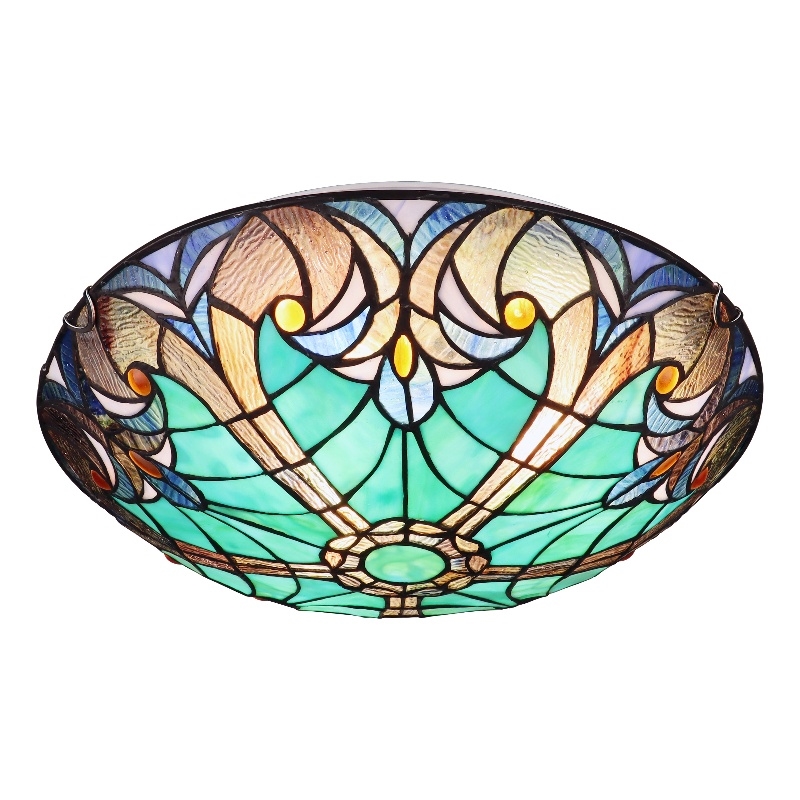 Chloe Lighting Liaison Victorian 3-Light Glass Flush-Mount Light in Bronze/Green