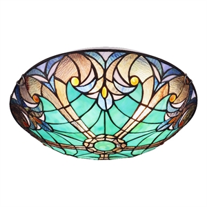 Chloe Lighting Liaison Victorian 3-Light Glass Flush-Mount Light in Bronze/Green