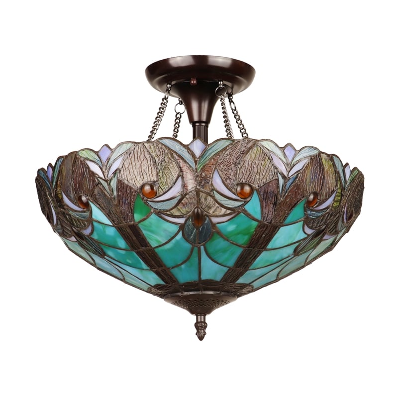 Chloe Lighting Liaison Victorian 2-Light Glass Semi Flush Mount Light in Green
