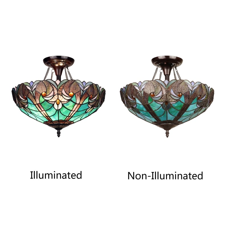 Chloe Lighting Liaison Victorian 2-Light Glass Semi Flush Mount Light in Green