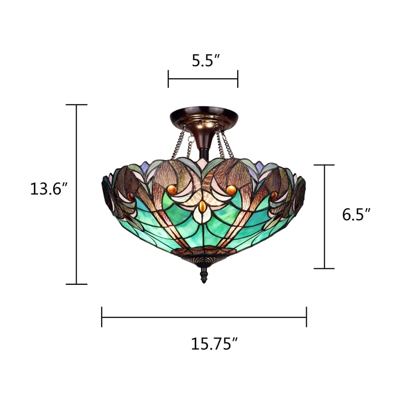 Chloe Lighting Liaison Victorian 2-Light Glass Semi Flush Mount Light in Green