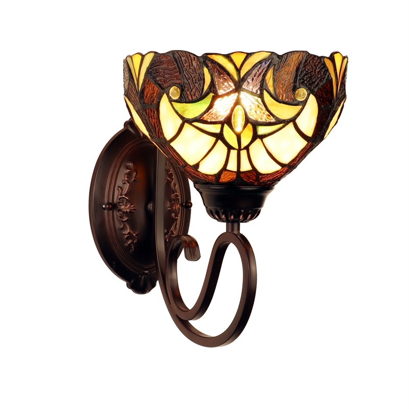 Chloe Lighting Liaison Victorian 1-Light Glass Wall Sconce in Bronze/Yellow