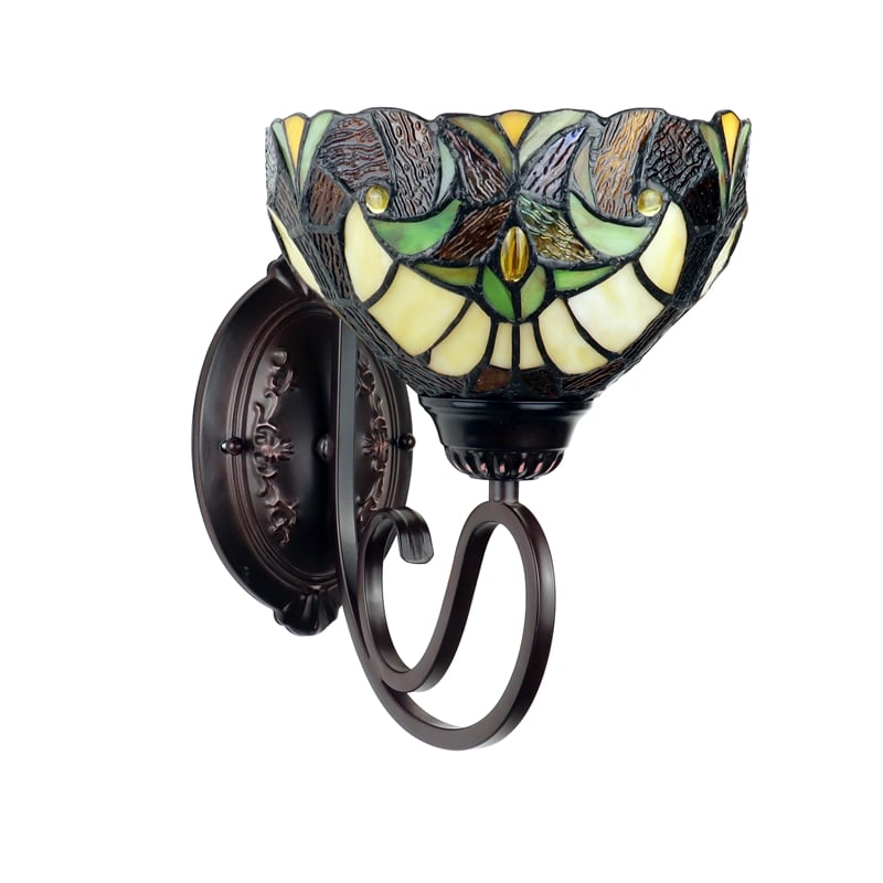 Chloe Lighting Liaison Victorian 1-Light Glass Wall Sconce in Bronze/Yellow