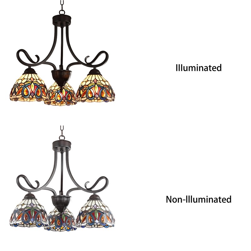 Chloe Lighting Serenity Victorian 3-Light Glass Mini Chandelier in Bronze