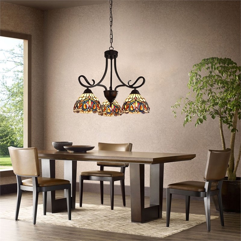 Chloe Lighting Serenity Victorian 3-Light Glass Mini Chandelier in Bronze