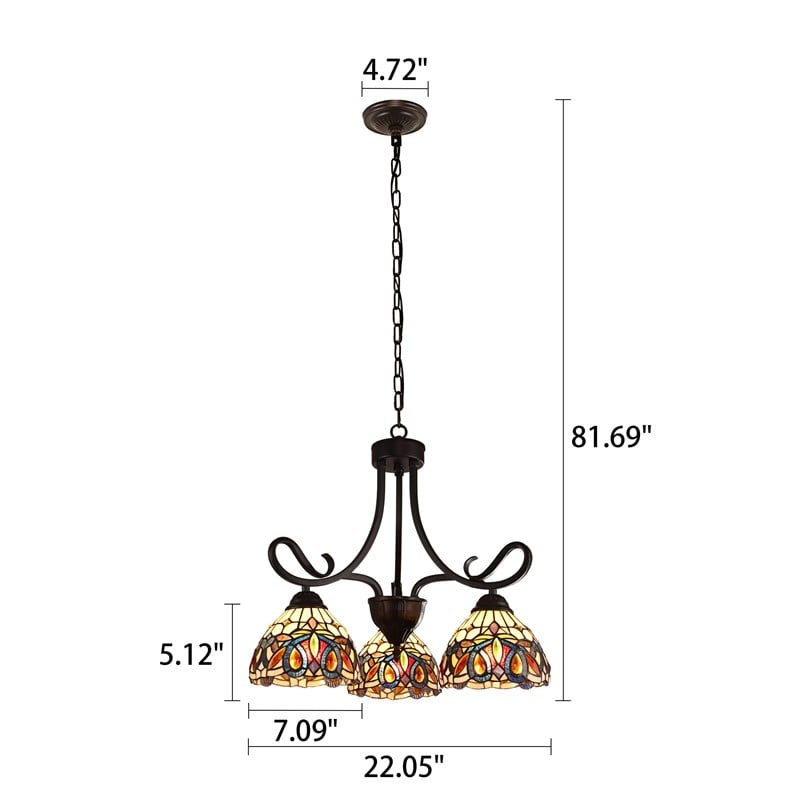 Chloe Lighting Serenity Victorian 3-Light Glass Mini Chandelier in Bronze