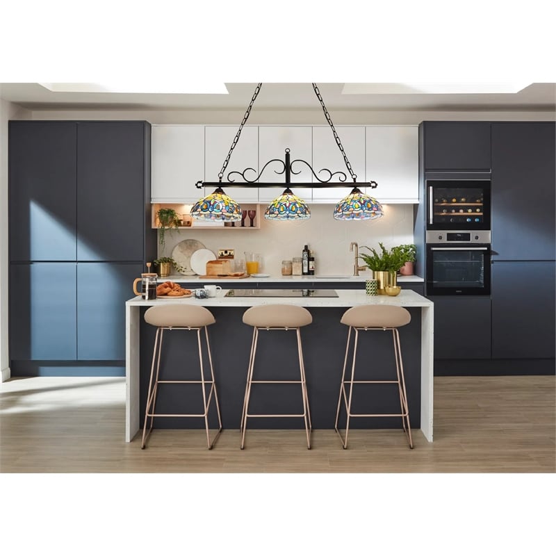 Chloe Lighting Serenity Victorian 3-Light Glass Island Pendant in Multi-Color