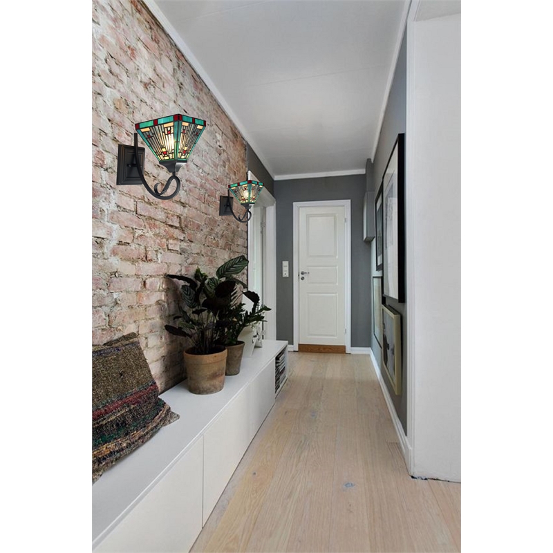 Chloe Lighting Innes Mission 1-Light Glass Wall Sconce in Blackish Bronze/Blue