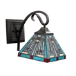 Chloe Lighting Innes Mission 1-Light Glass Wall Sconce in Blackish Bronze/Blue