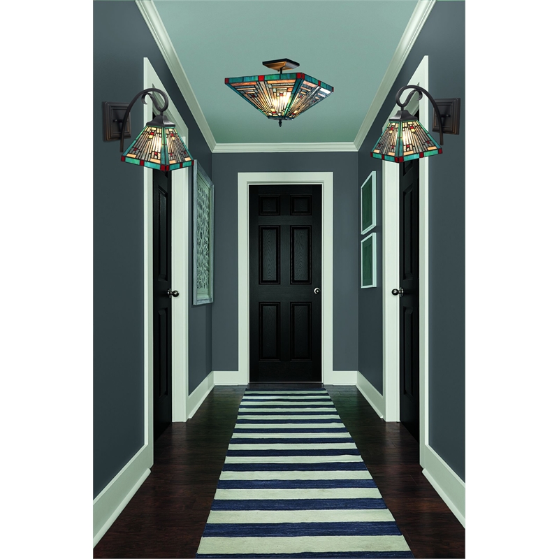 Chloe Lighting Innes Mission 1-Light Glass Wall Sconce in Blackish Bronze/Blue