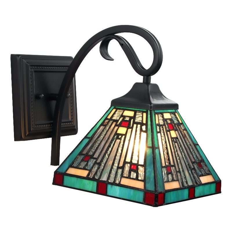 Chloe Lighting Innes Mission 1-Light Glass Wall Sconce in Blackish Bronze/Blue
