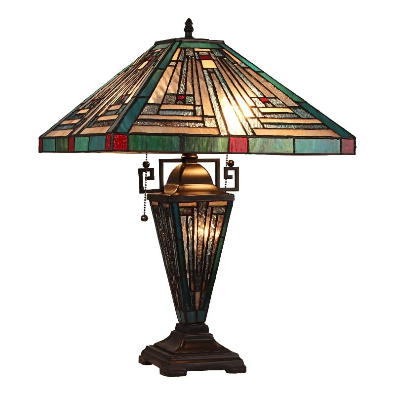 Chloe Lighting Innes Mission 3-Light Glass Table Lamp in Blackish Bronze