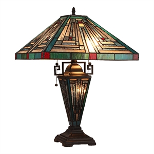 Chloe Lighting Innes Mission 3-Light Glass Table Lamp in Blackish Bronze