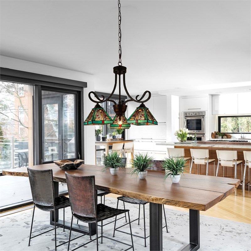 Chloe Lighting Innes Mission 3-Light Glass Mini Chandelier in Bronze/Blue