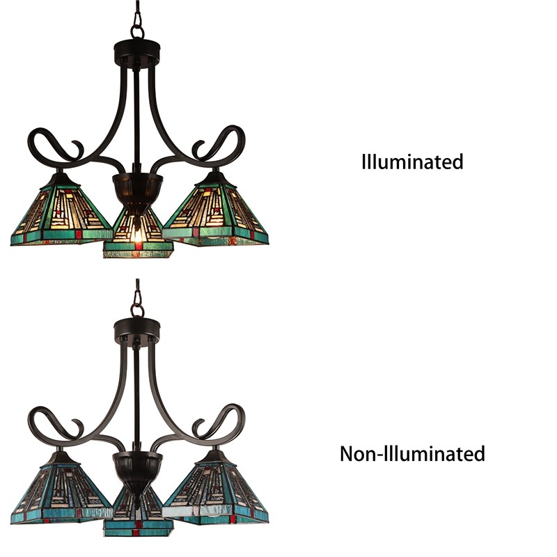 Chloe Lighting Innes Mission 3-Light Glass Mini Chandelier in Bronze/Blue