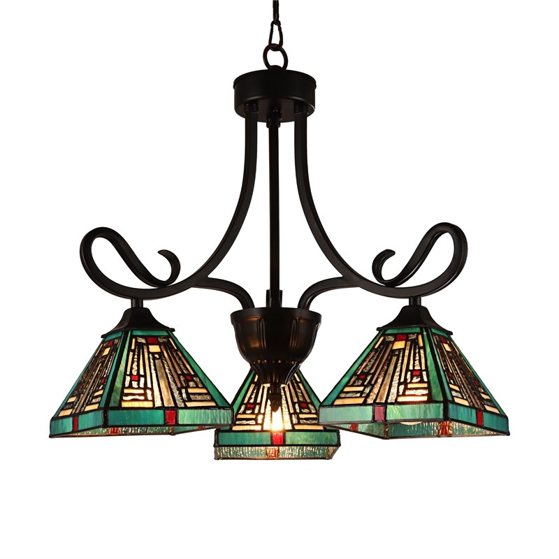 Chloe Lighting Innes Mission 3-Light Glass Mini Chandelier in Bronze/Blue