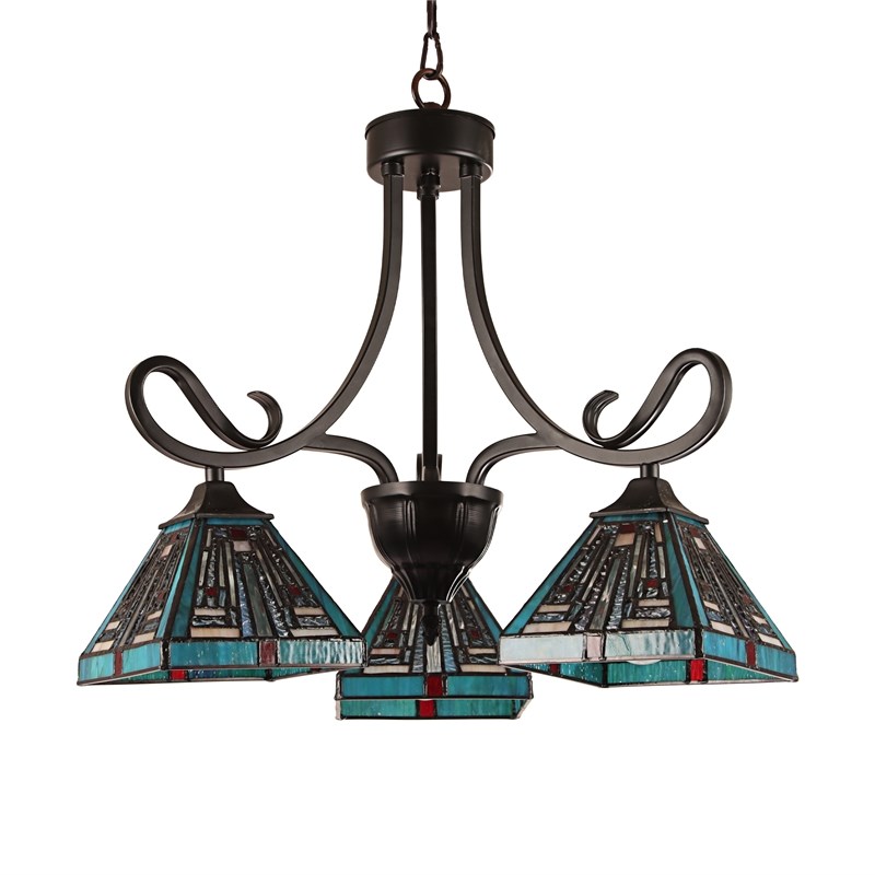 Chloe Lighting Innes Mission 3-Light Glass Mini Chandelier in Bronze/Blue