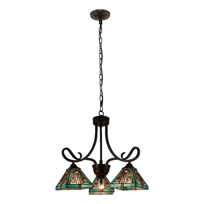 Chloe Lighting Innes Mission 3-Light Glass Mini Chandelier in Bronze/Blue