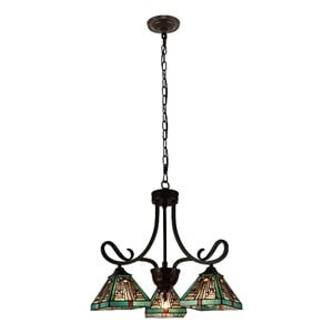 Chloe Lighting Innes Mission 3-Light Glass Mini Chandelier in Bronze/Blue