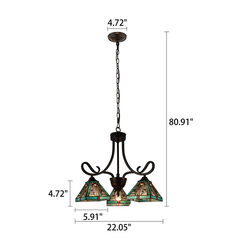 Chloe Lighting Innes Mission 3-Light Glass Mini Chandelier in Bronze/Blue