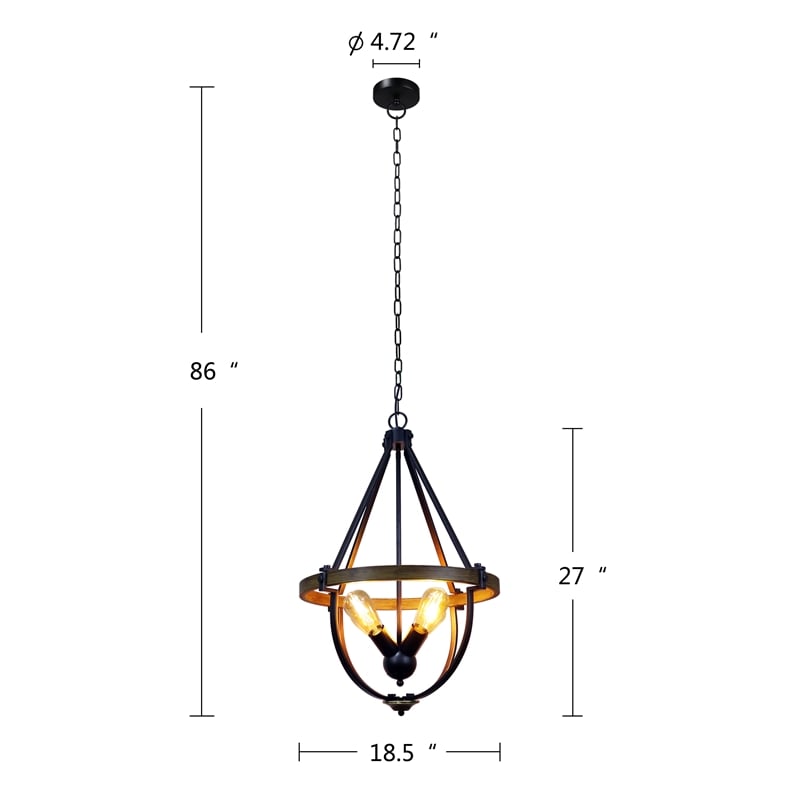 Chloe Lighting Farmhouse 4-Light Metal Two-Toned Pendant in Black