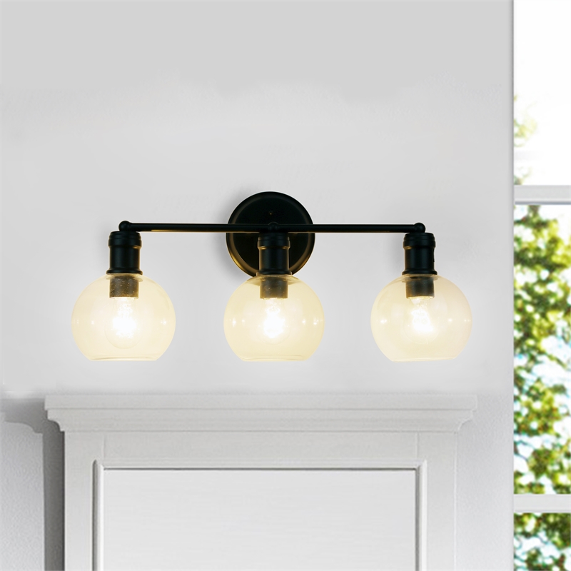 Chloe Lighting Oxa Transitional 3-Light Glass Vanity Bath Light in Matte Black