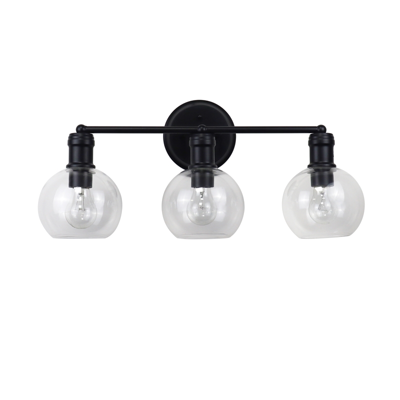 Chloe Lighting Oxa Transitional 3-Light Glass Vanity Bath Light in Matte Black
