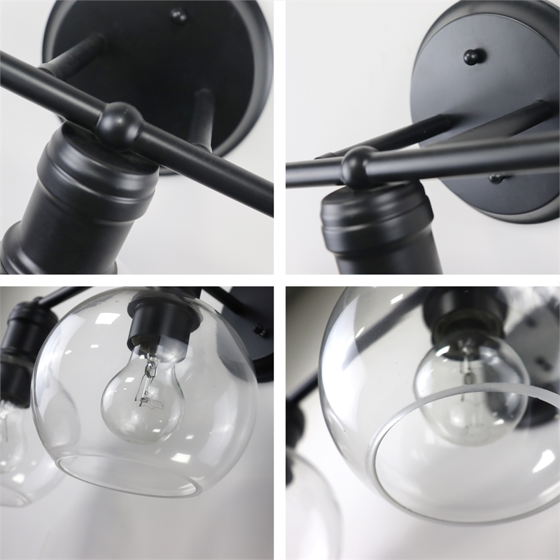 Chloe Lighting Oxa Transitional 3-Light Glass Vanity Bath Light in Matte Black