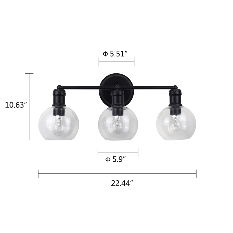 Chloe Lighting Oxa Transitional 3-Light Glass Vanity Bath Light in Matte Black