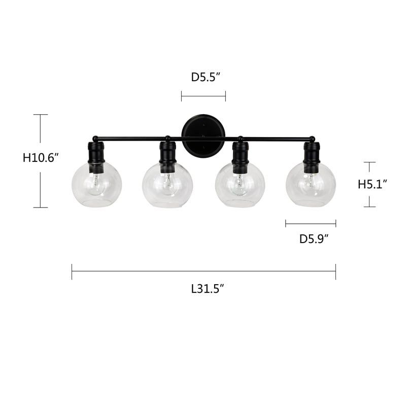Chloe Lighting Oxa Transitional 4-Light Glass Vanity Bath Light in Matte Black