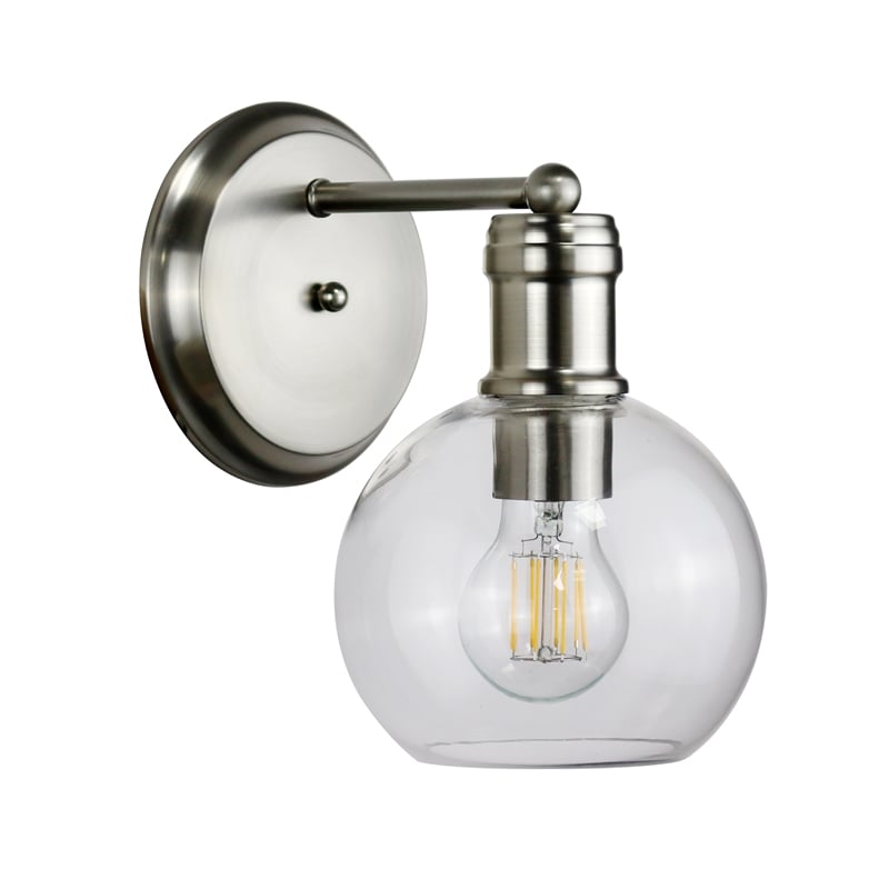 Chloe Lighting Oxa Transitional 1-Light Glass Wall Sconce in Brushed Nickel