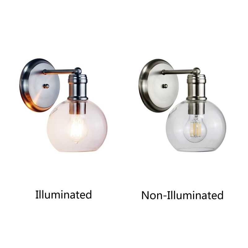Chloe Lighting Oxa Transitional 1-Light Glass Wall Sconce in Brushed Nickel