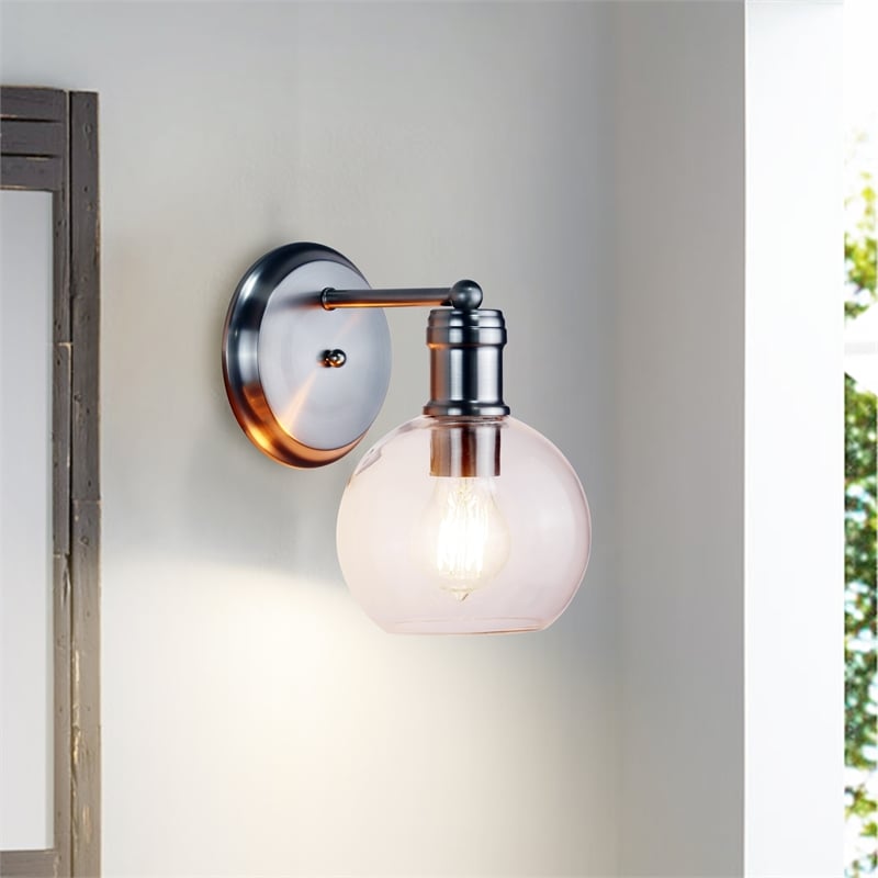 Chloe Lighting Oxa Transitional 1-Light Glass Wall Sconce in Brushed Nickel