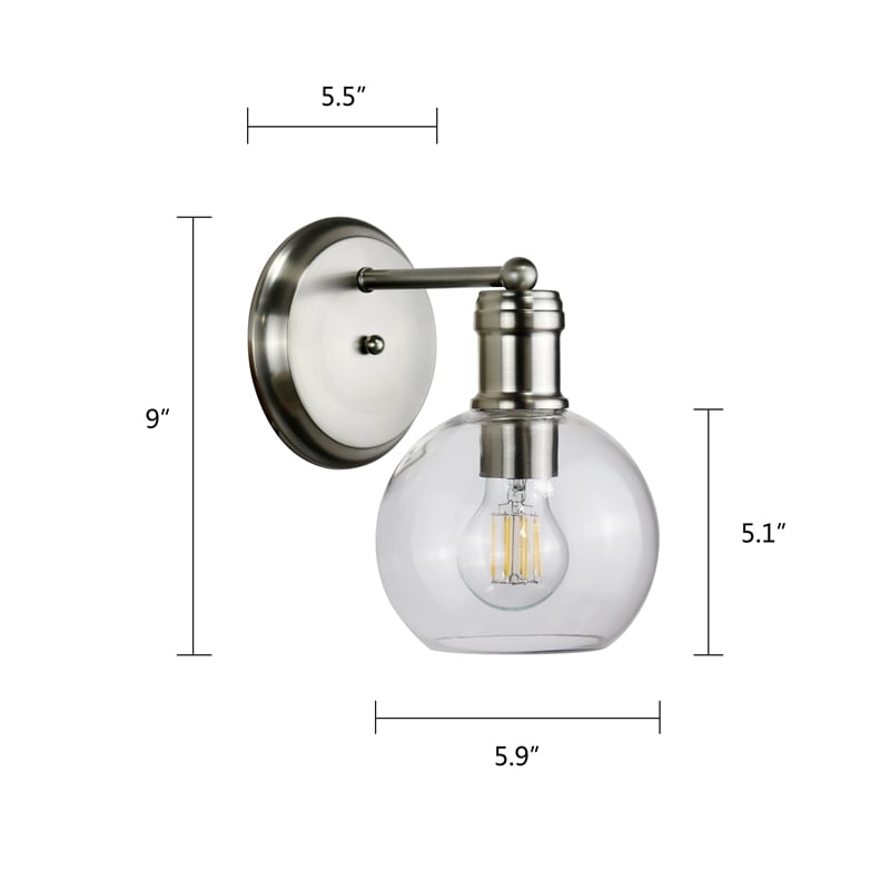 Chloe Lighting Oxa Transitional 1-Light Glass Wall Sconce in Brushed Nickel
