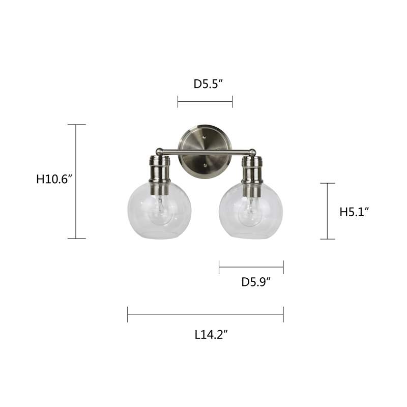 Chloe Lighting Oxa Transitional 2-Light Glass Vanity Bath Light - Brushed Nickel