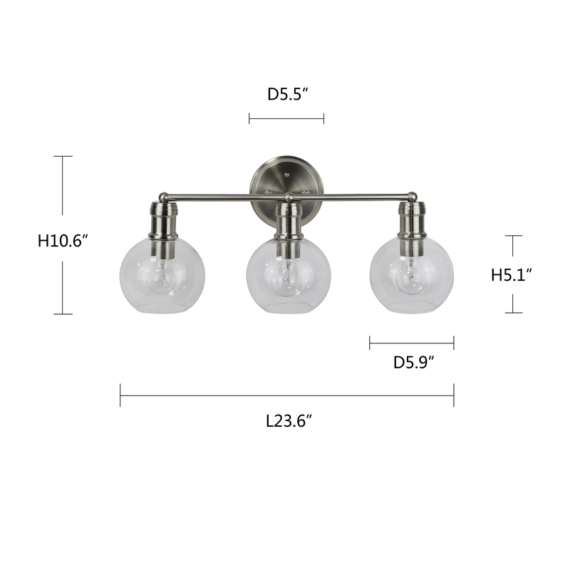 Chloe Lighting Oxa Transitional 3-Light Glass Vanity Bath Light - Brushed Nickel