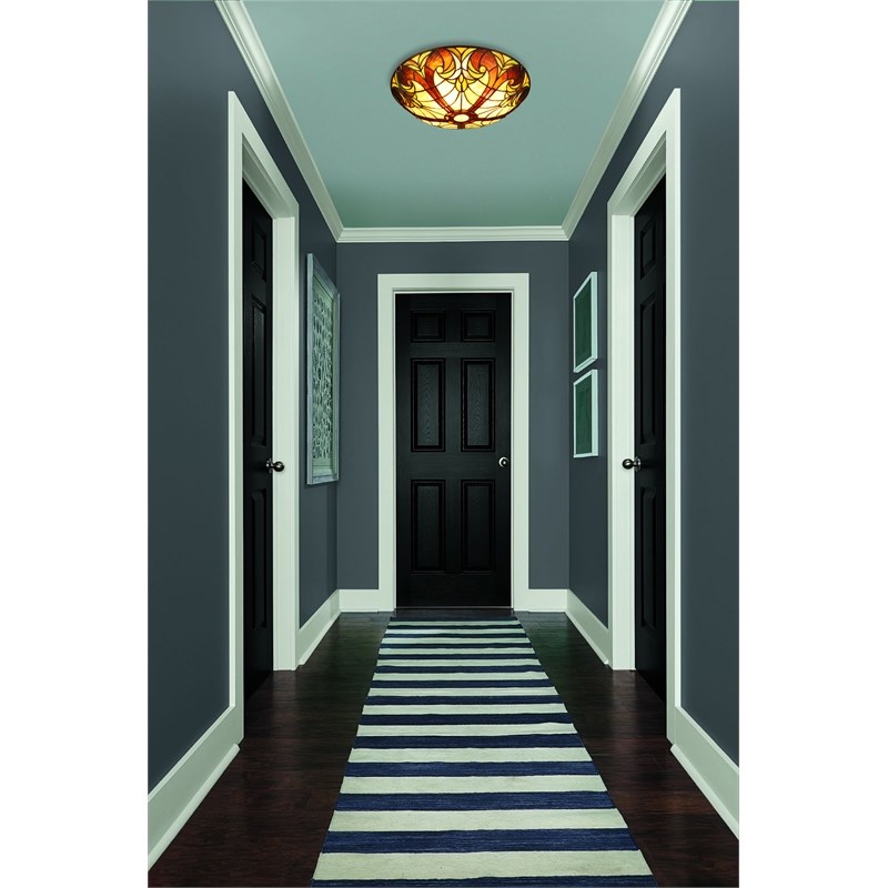 Chloe Lighting Liaison Victorian 3-Light Glass Flush-Mount Light - Bronze/Yellow