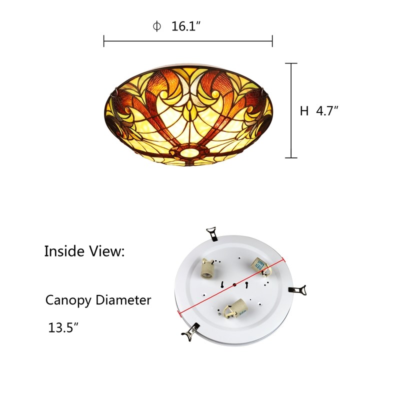 Chloe Lighting Liaison Victorian 3-Light Glass Flush-Mount Light - Bronze/Yellow