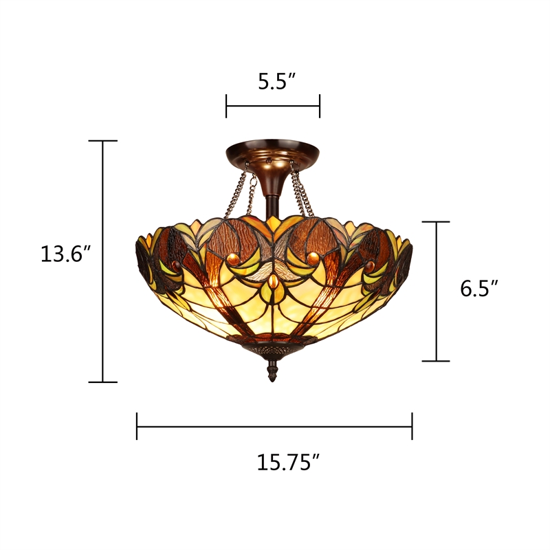 Chloe Lighting Liaison Victorian 2-Light Glass Semi Flush Mount Light in Yellow
