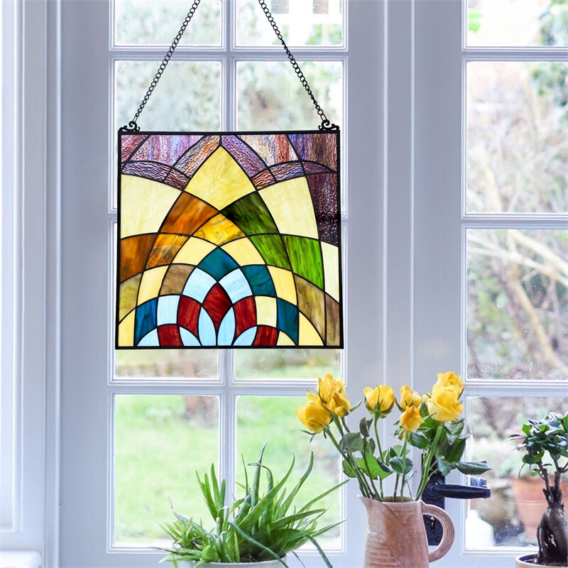 Chloe Lighting Kaleidoscope Geometric Glass & Metal Window Panel in Multi-Color