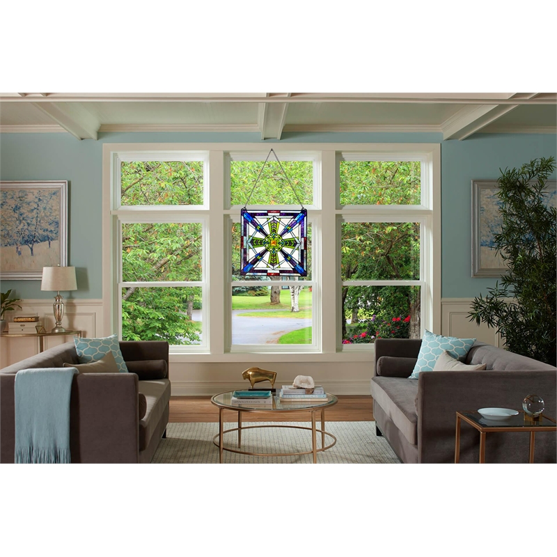 Chloe Lighting Aylmer Mission Glass & Metal Window Panel in Multi-Color