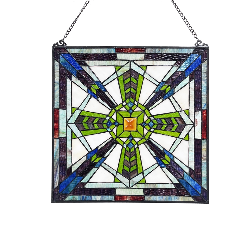 Chloe Lighting Aylmer Mission Glass & Metal Window Panel in Multi-Color